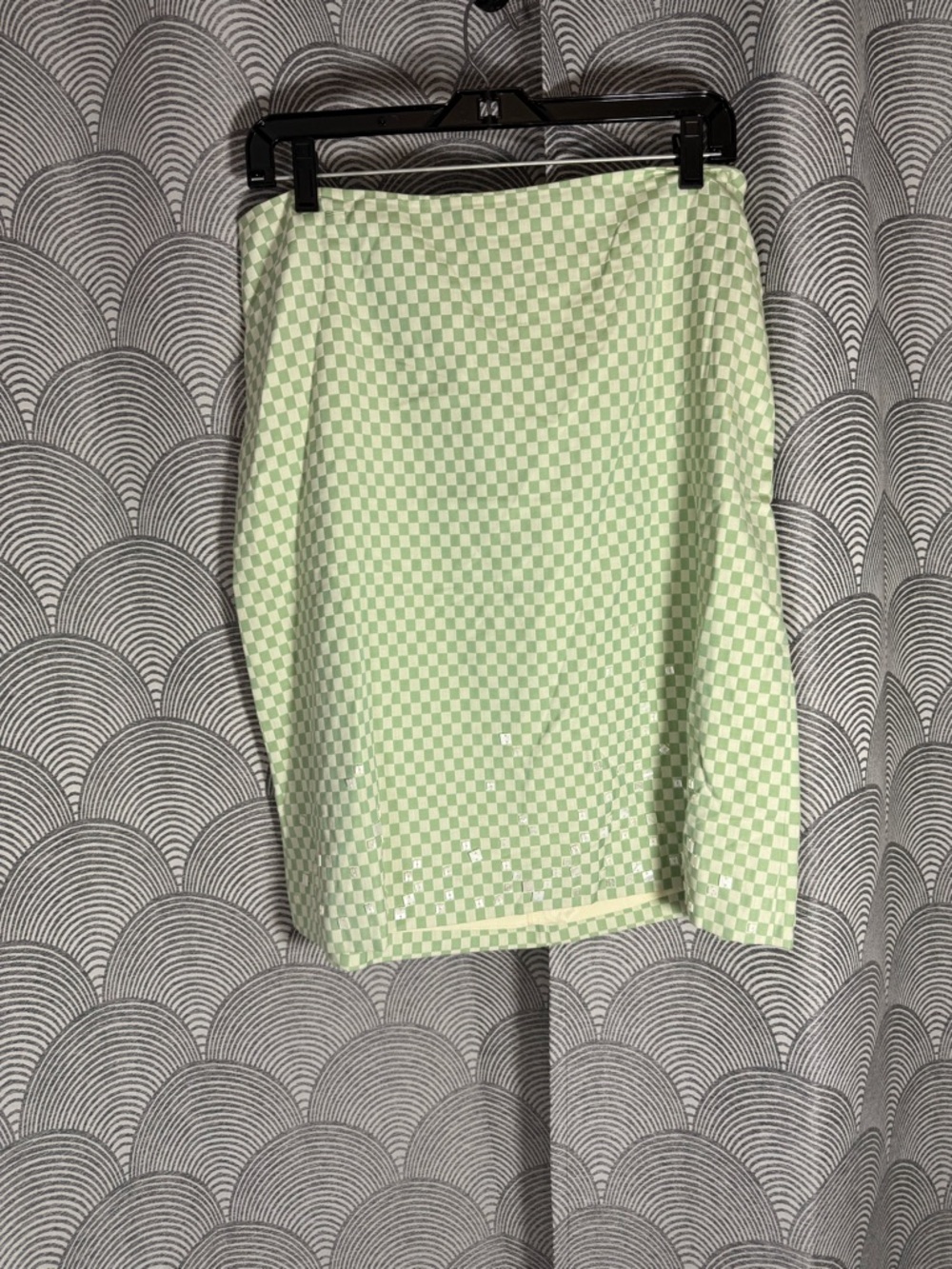 Tahari Light Green Checkered Skirt with Bead Embellishment
